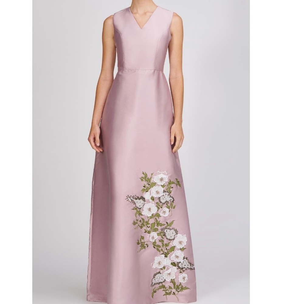 NEW, Kay Unger Aurelia Floral Sleeveless V-Neck Taffeta Gown Size 4 w/ Pockets - Picture 2 of 13